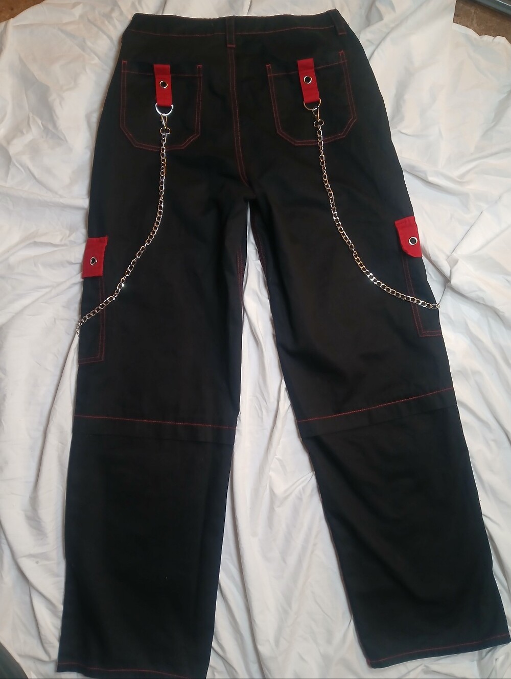 Black And Red Grommet Strap Carpenter Pants Size 5 - Picture 7 of 13